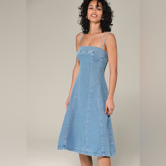 Express Dresses & Skirts - Square Neck Midi Denim Fit and Flare Dress Express